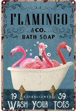 Metal Tin Sign Flamingo Co Bath Soap Wash Your Toes