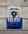 Tecate Light Beer Vintage Antique Collectible Tin Sign Metal Wall Decor Garage Man Cave Game Room Bar