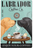 Retro Tin Sign - Labrador Coffee Co. Enjoy You Coffee Sign - Dogs Art Poster - Dogs Lovers Gifts - Vintage Bar Cafe Art Wall Decor In