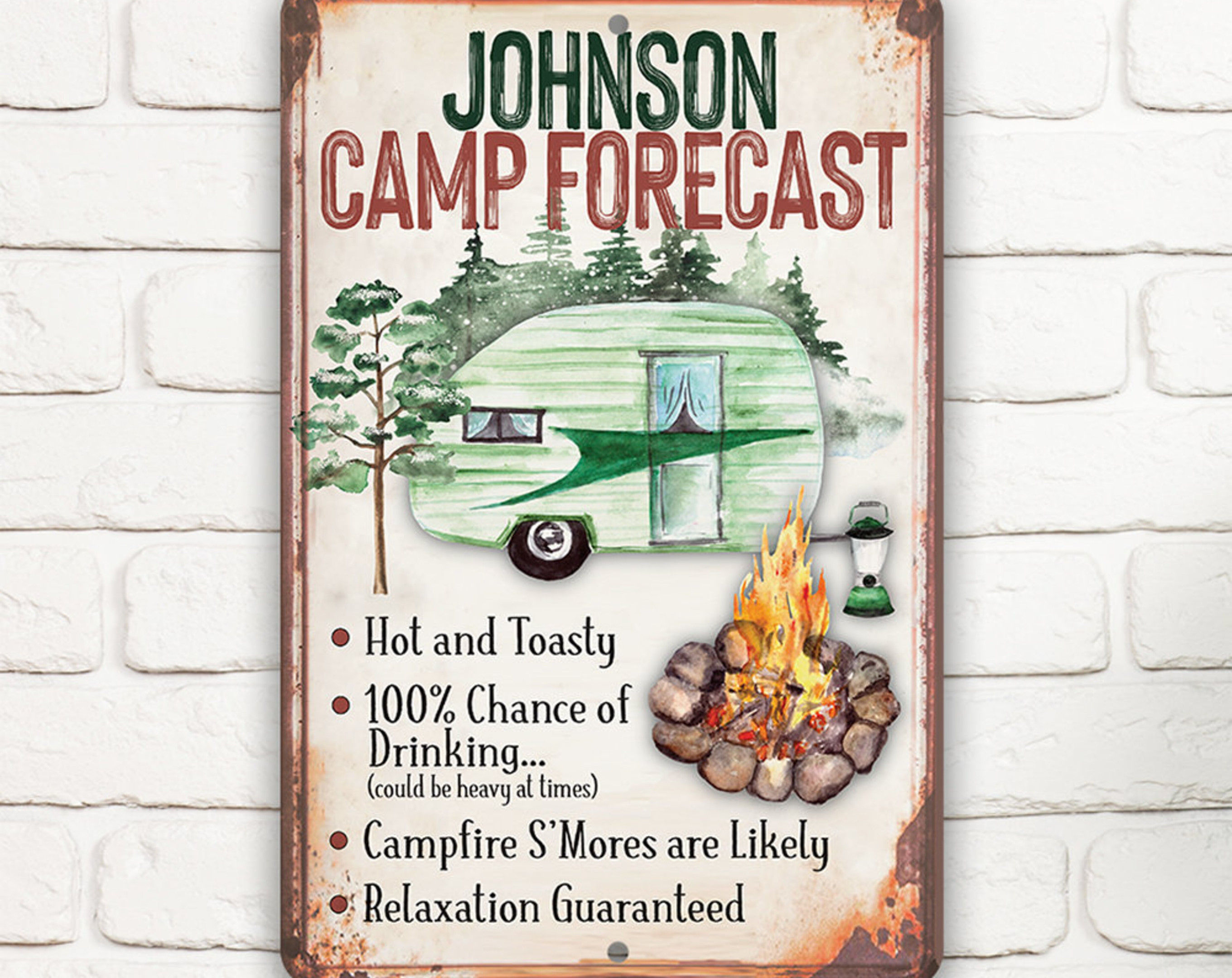 Tin Personalized Camp Forecast Metal Sign Use Indoor Outdoor Campsite Rv And Cabin Decor
