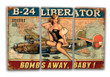 B 24 Liberator Pinup Girl Wood Panel Triptych 36 x 24 Vintage Style Retro Military Aviation Gas Oil Garage Art Wall Decor LS1567 SM