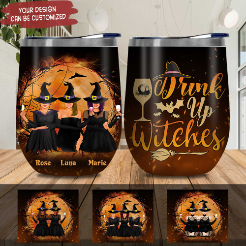 Customized Wine Tumbler 12oz Drink Up Witches Halloween Gift Idea
