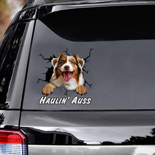 Haulin' Auss Australian Shepherd Car Sticker, Window Decals Car, Gift For Car, Dogs Decals Lover, Animals Decals, Bumper Stickers
