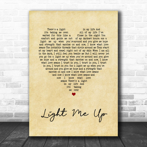 Tom Baxter Light Me Up Vintage Heart Song Lyric Music Wall Art Print Lyrics Poster Wrapped Canvas Frame Gift