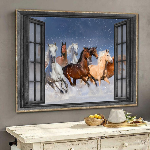 Horse 3D painting decor horse runs on snow HA0495 TNT Poster Canvas Art, Toptrendygear Framed Matte Canvas Prints