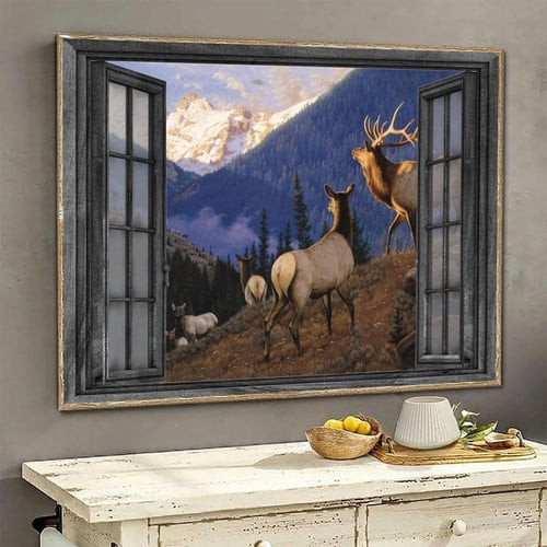 Deer 3D painting art bedroom decor pine tree mountain hunting lover DA0338 TNT Poster Canvas Art, Toptrendygear Framed Matte Canvas Prints