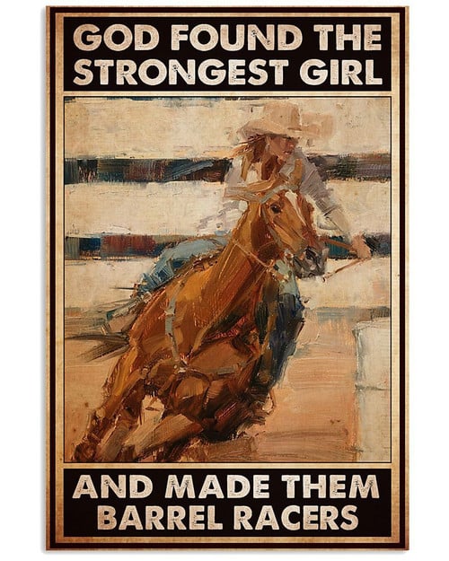 Cowgirl Barrel Racing God Found Easter And Wall Decor Visual Art Dad Gifts Mothers Days Mom Father Gift Idea For Home Poster Canvas Art, Toptrendygear Framed Matte Canvas Prints