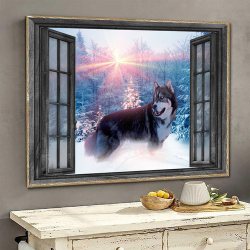 Husky 3D painting decor winter forest HA0484 PTD Poster Canvas Art, Toptrendygear Framed Matte Canvas Prints