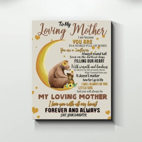 To My Mother Loving Greatest Mom Bear Print Gift Idea Poster Canvas Art, Toptrendygear Framed Matte Canvas Prints