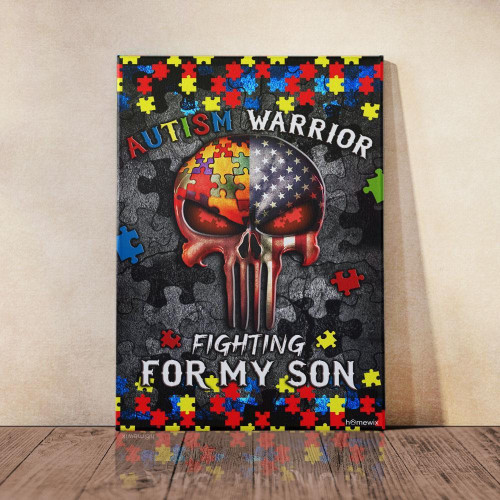 Fighting For My Son Autism Warrior Skull And Decor Poster Canvas Art, Toptrendygear Framed Matte Canvas Prints