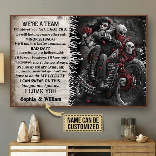 Personalized Bespoke Custom Meaningful Gift Motorcycling Skull Rose Were A Team  Poster Canvas Art, Toptrendygear Framed Matte Canvas Prints