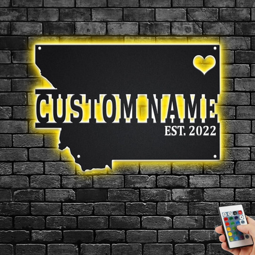 Custom Montana Map Cut Metal Sign with LED | without LED Light, Personalized Montana State Name Sign Decoration For Room, Born In Montana Metal LED Decor