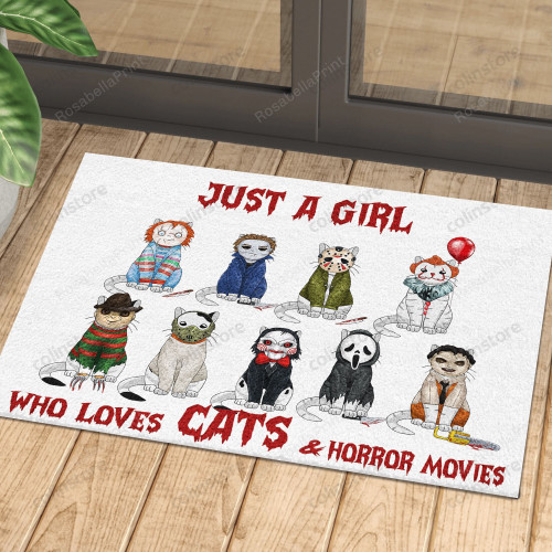Just A Girl Who Loves Cats Sunset Doormat, Horror Movie Franchise Doormat
