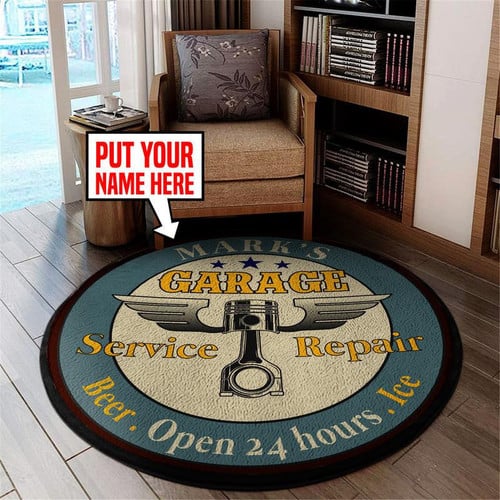 Personalized Car Garage Round Mat Living Room Rugs, Bedroom Rugs, Kitchen Rugs
