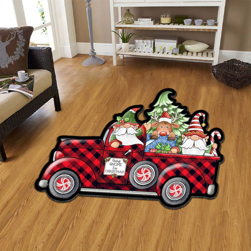 Merry Christmas Gnome Red Truck Custom Shape Rug Carpet