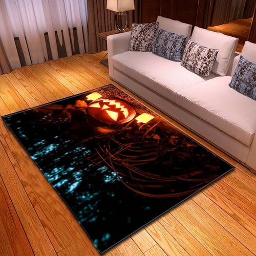 Halloween Pumpkin Candle In The Forest Mid Night Carpet Living Room Area Rug Carpet Vintage Home Decor Gift Ideas