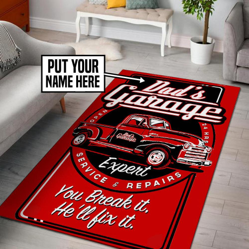 Personalized Dad's Garage Area Rug Carpet Vintage Home Decor Gift Idea