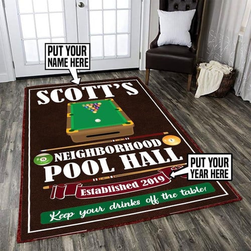 Personalized Pool Hall Area Rug Carpet Vintage Home Decor Gift Idea