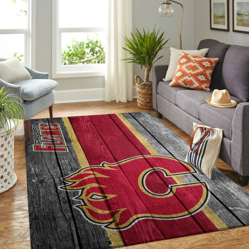 Calgary Flames Nhl Team Logo Wooden Style Area Rugs For Living Room Rectangle Rug Bedroom Rugs Carpet Flooring Gift RS135655