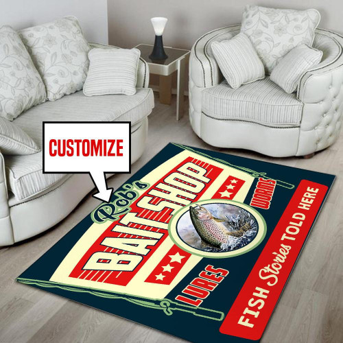 Personalized Bait Shop Lures And Worms Fist Stories Told Here Area Rug Carpet Vintage Home Decor Gift Idea