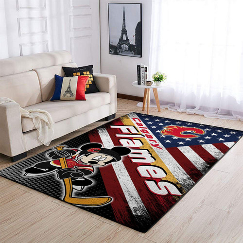 Calgary Flames Nhl Team Logo Mickey Us Style Area Rugs For Living Room Rectangle Rug Bedroom Rugs Carpet Flooring Gift RS135651