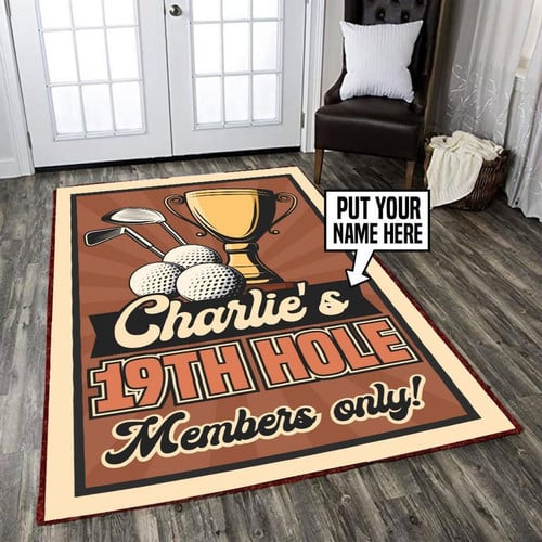 Personalized 19th Hole Member Only Area Rug Carpet Vintage Home Decor Gift Idea