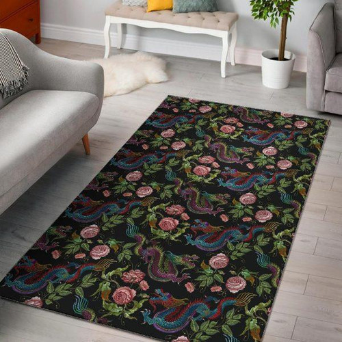 Chinese Rose Dragon Pattern Print Home Decor Rectangle Area Rug