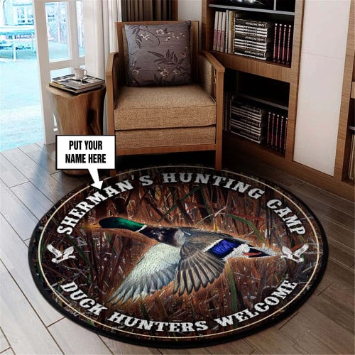 Personalized Duck Hunter Welcome Round Rug, Carpet Living Room Round Mat 2