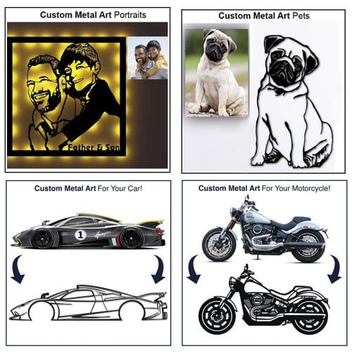# Custom Metal Sign As Your Require, Personalized Signs For Portrait, Pet, Car,.. From Photo With Or Without LED