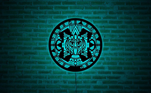 Aztec Calendar Wall Art With LED Lights, Aztec Calendar Wall Led Sign, Aztec Calendar RGB LED Light Sign, Christmas Gift, Birthday Gift