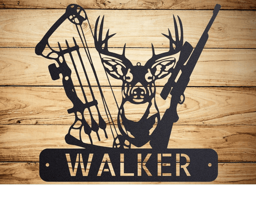 Personalized Deer Hunter Metal Cabin Sign Outdoor Hunting Head Antlers Customized Family Name Door Hanger Custom Last Name Monogram