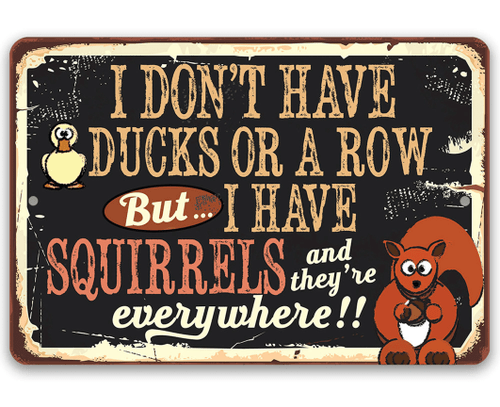 Tin Metal Sign I Dont Have Ducks Or A Row But I Have Squirrels Durable Metal Sign Use Indoor Outdoor Funny Outdoor Yard Decor