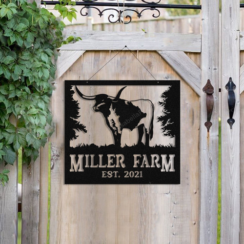 Metal Farm Sign Texas Longhorn Cattle Cow Laser Cut Metal Signs
