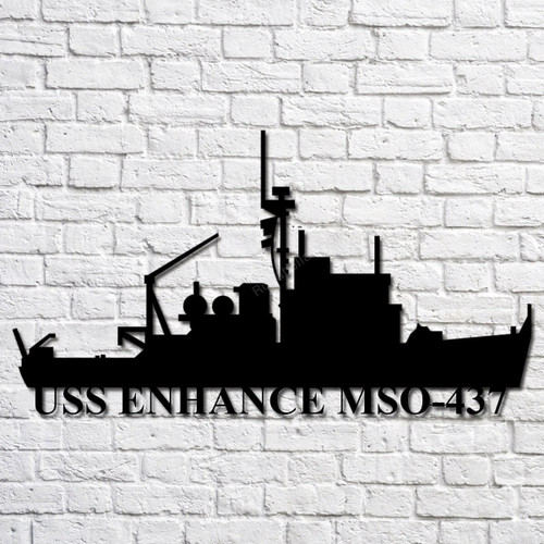 Uss Enhance Mso437 Navy Ship Metal Art, Custom Us Navy Ship Cut Metal Sign, Gift For Navy Veteran, Navy Ships Silhouette Metal Art, Navy Laser Cut Metal Signs