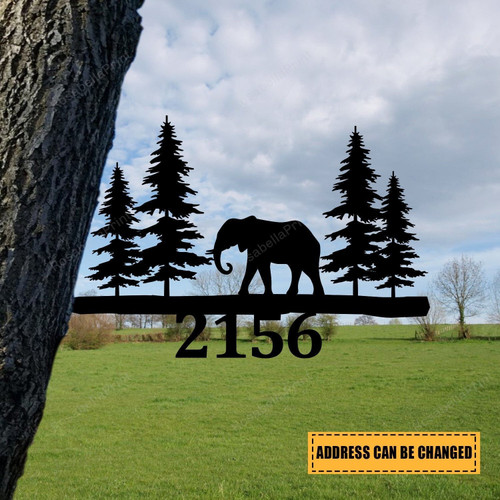 Personalized Address Elephant Metal Tree Stake, Tree Laser Cut Metal Signs