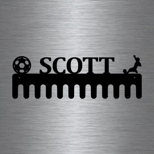 Soccer Custom Name Medal Hanger Holder Display Rack Male 12 Hooks, Cut Metal Sign, Metal Wall Art Laser Cut Metal Signs