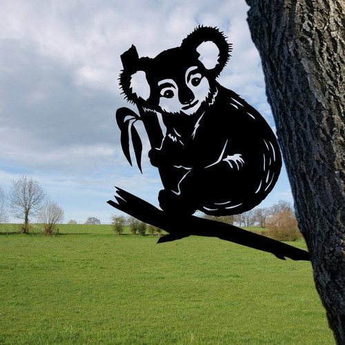 Funny Koala Metal Tree Stake, Animals Garden Art Laser Cut Metal Signs