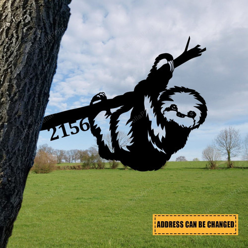 Custom Address Sloth Metal Tree Stake, Funny Metal Art, Garden Decor Laser Cut Metal Signs