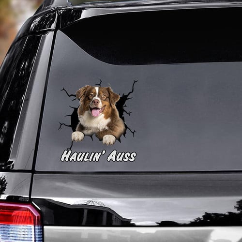 Australian Shepherd Haulin' Auss Crack Car Decals, Funny Dogs Decals Car, Gift For Car, Dogs Decals Lover, Custom Car Stickers
