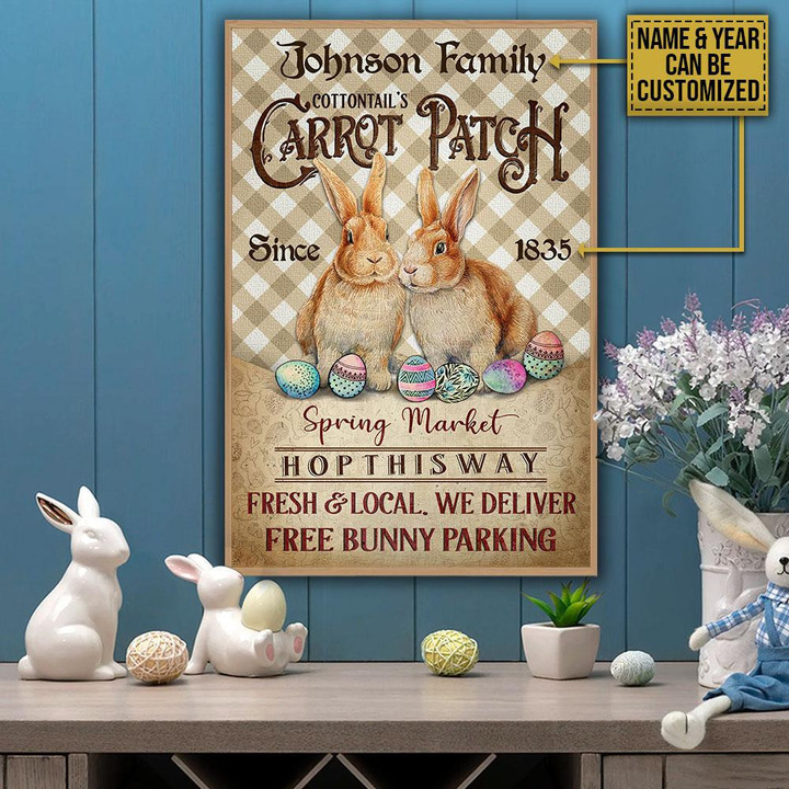 Personalized Bespoke Custom Meaningful Gift Rabbit Flannel Carrot Patch Easter  Poster Canvas Art, Toptrendygear Framed Matte Canvas Prints