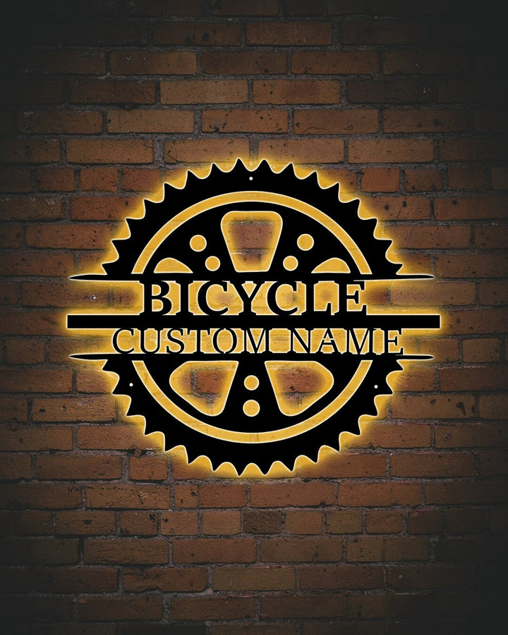 Custom Bicycle Repair Cut Metal Sign with LED | without LED Light, Personalized Bicycle Repair Name Sign Decoration For Room, Garage Metal LED Decor