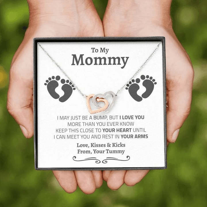 Mom To Be Interlocking Hearts Necklace To My Mommy I May Just Be A Bump Personalized Gift For Expecting Mom Gift For Pregnant Wife