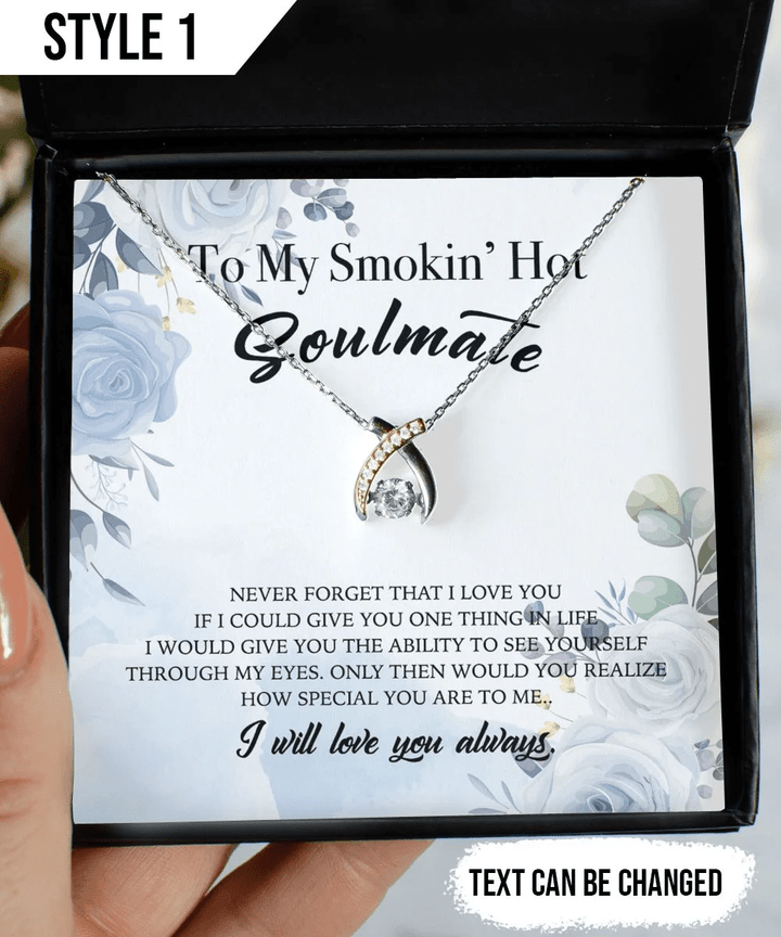 To My Wife Wishbone Necklace To My Smokin' Hot Soulmate Personalized Gift For Wife