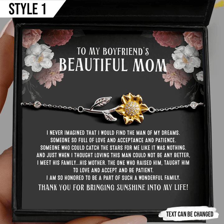 To My Boyfriend's Mom Sunflower Bracelet I Never Imagined That I Would Find The Man Of My Dreams Personalized Gift For Boyfriend's Mom