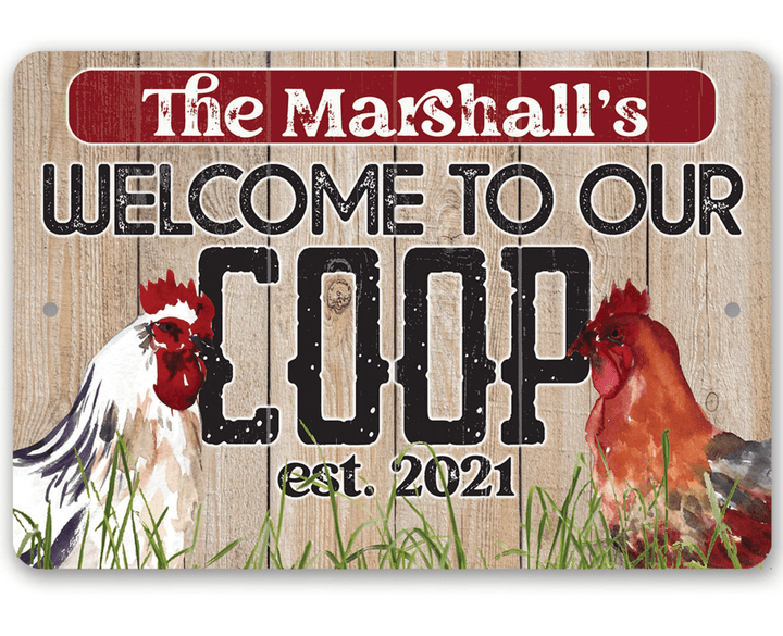 Tin Personalized Welcome To Our Coop Metal Sign Use Indoor Outdoor Chicken Farm Decor