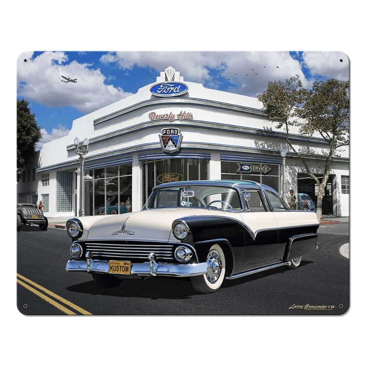 1955 Ford Kustom Beverly Hills Dealership Custom Shape Metal Sign 3 Sizes Vintage Style Retro Garage Art PS