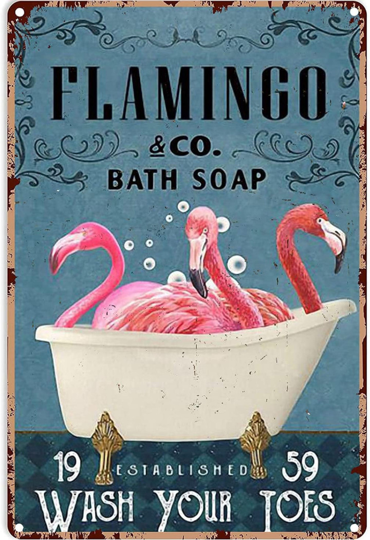 Metal Tin Sign Flamingo Co Bath Soap Wash Your Toes