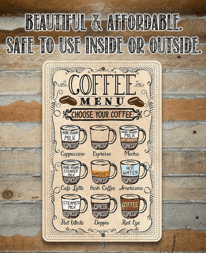 Coffee Menu Choose Your Coffee Aluminum Tin Awesome Metal Poster