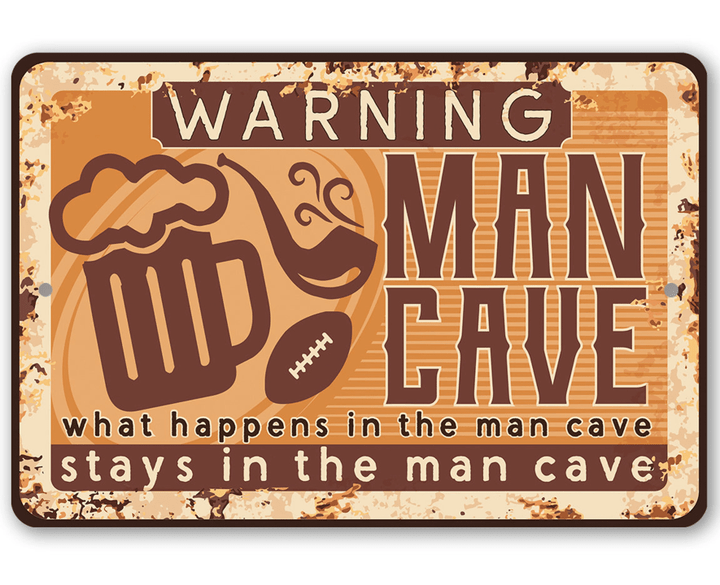 Tin Warning Man Cave Metal Sign Indoor Outdoor Funny Game Room Garage Mancave Decor