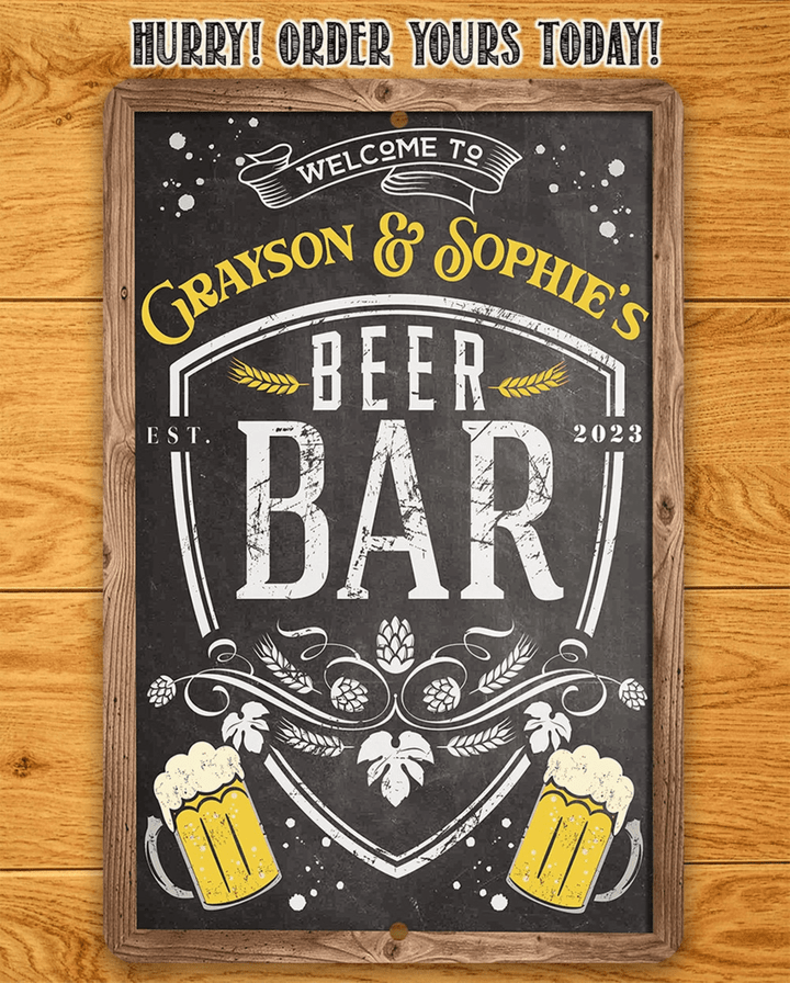 Tin Personalized Welcome To Beer Bar Metal Sign Custom Bar Sign and Decor and Wedding Gift For Beer Drinking Couples